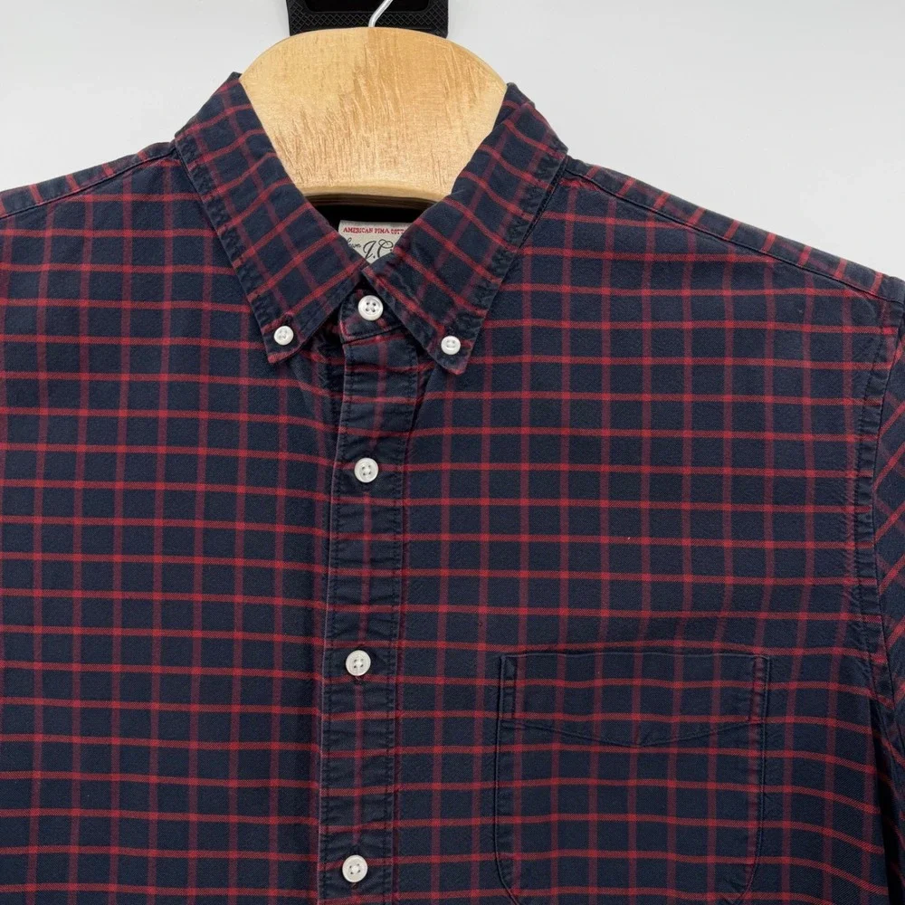 J Crew Mens Slim Fit Red Blue Plaid Button Down Shirt Large American Pima Cotton
